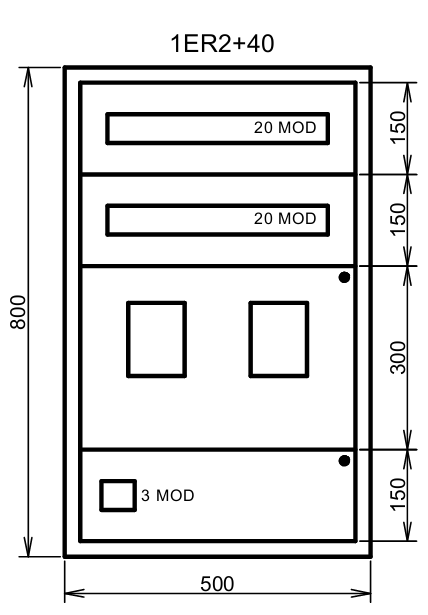 Elektroměrová rozvodnice 1ER2+40 s podružným jištěním max. 2x20 modulů