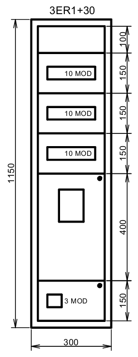 Elektroměrová rozvodnice 3ER1+30 s podružným jištěním max. 3x10 modulů